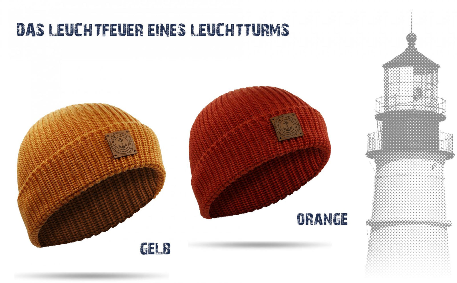 Seemannsmützen aus Merino-Wolle in Orange und Gelb