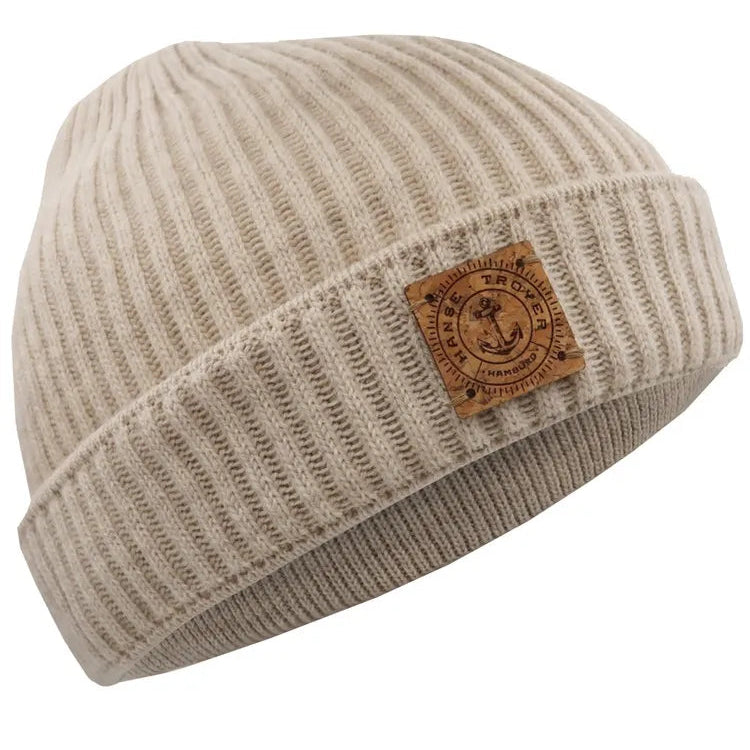 Hanse-Troyer Seemannsm&uuml;tze in Rippenmuster aus 100% Merinowolle Sandbeige M&uuml;tze